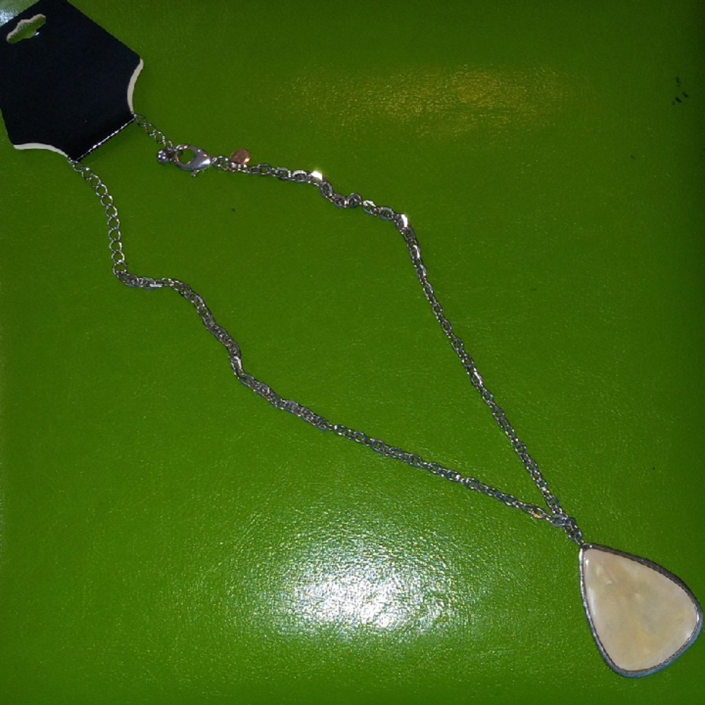 Chico's Silver and Cream Teardrop Necklace